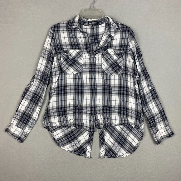 Sam Edelman Womens Medium Button Down Shirt Roll Tab Sleeve Plaid Split Tail - Picture 1 of 6